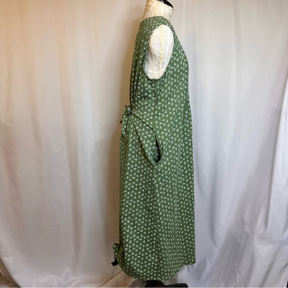 Green and White Floral Cotton Dress Pockets Vermont Country Store NWOT Large - Picture 4 of 12